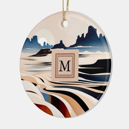 Moderne abstracte zuidwestelijke woestijnmonogram keramisch ornament (Links)