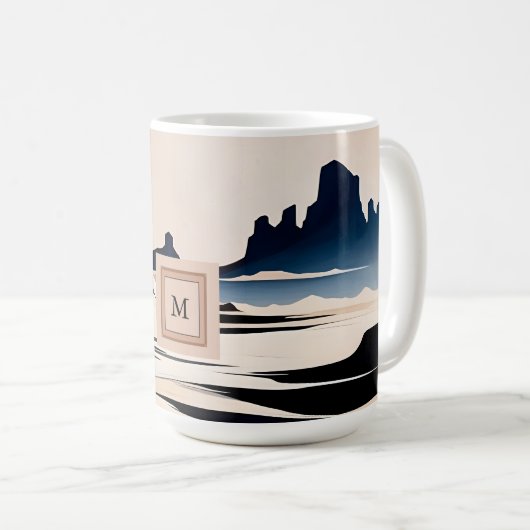 Moderne abstracte zuidwestelijke woestijnmonogram koffiemok (Voorkant rechts)