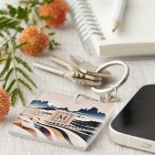 Moderne abstracte zuidwestelijke woestijnmonogram sleutelhanger (Voorkant Rechts)