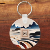 Moderne abstracte zuidwestelijke woestijnmonogram sleutelhanger (Achterkant)