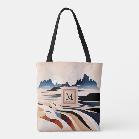 Moderne abstracte zuidwestelijke woestijnmonogram tote bag (Achterkant)