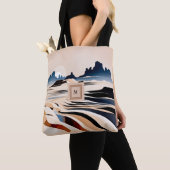 Moderne abstracte zuidwestelijke woestijnmonogram tote bag (Dichtbij)