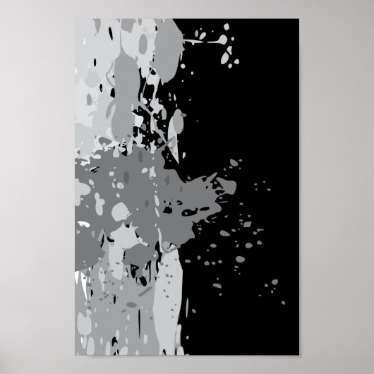 Moderne Abstracte Zwart & Grijs Verf Splatter Poster (Voorkant)