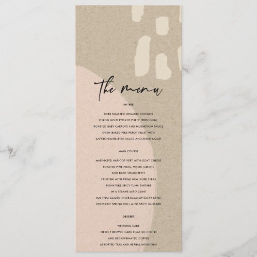 MODERNE ABSTRACTE ZWART-PINK KRAFT WEDING MENU (Voorkant)