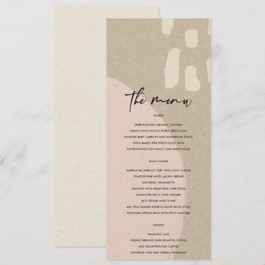 MODERNE ABSTRACTE ZWART-PINK KRAFT WEDING MENU (Voorkant / Achterkant)