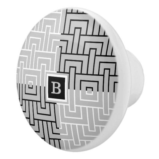 Moderne Abstracte Zwart Wit Monogram Lade Keramische Knop (Rechts)