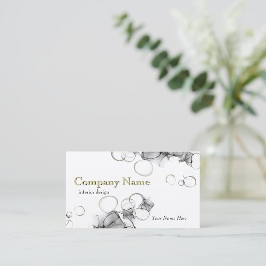 Moderne Abstracte zwarte en goudalcoholinkt Visitekaartje (Staand voorkant)