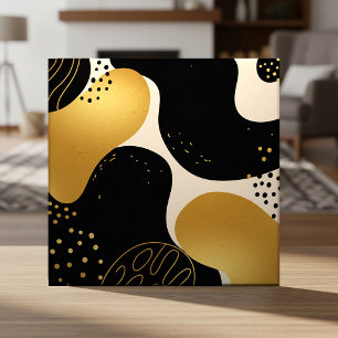 Moderne Abstracte Zwarte en Gouden Organische Patr Tegeltje