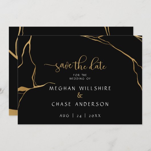 Moderne Abstracte zwarte en goudJapanse Kintsugi (Voorkant / Achterkant)