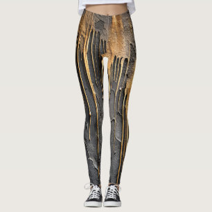 Moderne Abstracte Zwarte en Metalen Gouden Druppel Leggings