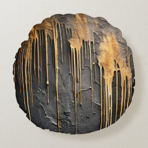 Moderne Abstracte Zwarte en Metalen Gouden Druppel Rond Kussen