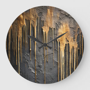 Moderne Abstracte Zwarte en Metallieke Gouden Drup Grote Klok