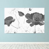 Moderne Abstracte zwarte en witte Floral II Canvas (Insitu (Houten vloer))