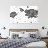 Moderne Abstracte zwarte en witte Floral II Canvas (Insitu (Slaapkamer))