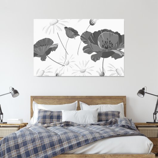 Moderne Abstracte zwarte en witte Floral II Canvas Afdruk (Insitu (Slaapkamer))