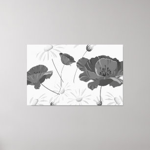 Moderne Abstracte zwarte en witte Floral II Canvas Afdruk