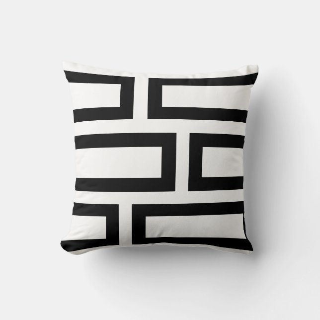 Moderne Abstracte Zwarte en Witte Geometrische Vor Kussen (Voorkant)