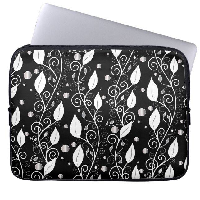 Moderne abstracte zwarte en witte inktillustratie laptop sleeve (Voorkant)