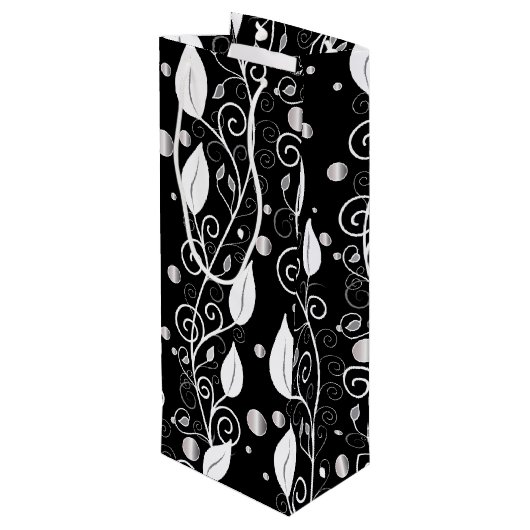 Moderne abstracte zwarte en witte inktillustratie wijn cadeautas (Achterkant Gekanteld)
