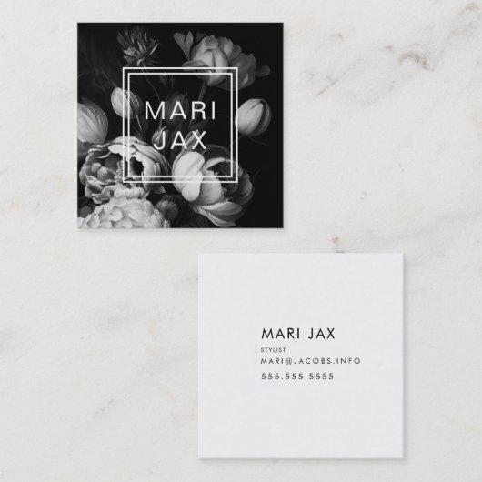 Moderne Abstracte zwarte en witte schilderachtige Vierkante Visitekaartje (Voorkant / Achterkant)