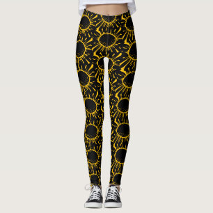 Moderne Abstracte Zwarte Gele Zonsverduistering Pa Leggings