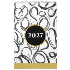 Moderne Abstracte Zwarte Gouden 2027 Muurkalender Kalender