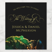 Moderne Abstracte zwarte gouden bruiloft Wijn Etiket (Enkel label)