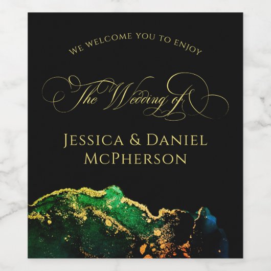 Moderne Abstracte zwarte gouden bruiloft Wijn Etiket (Enkel label)