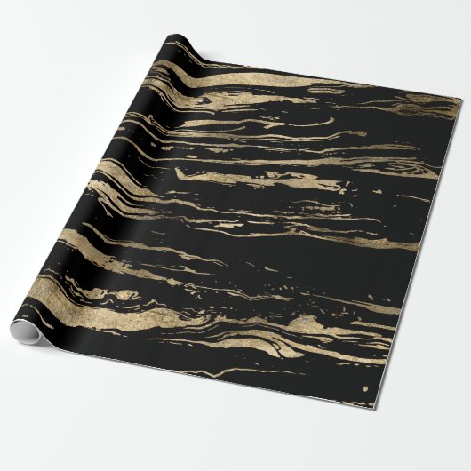 Moderne Abstracte zwarte goudmarmer Cadeaupapier (Uitgerold)