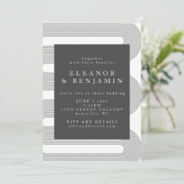 Moderne Abstracte zwarte lijnen Elegant Wedding Kaart
