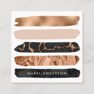 Moderne Abstracte zwarte marmer Blush Copper Brush Vierkante Visitekaartje