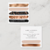Moderne Abstracte zwarte marmer Blush Copper Brush Vierkante Visitekaartje (Voorkant / Achterkant)