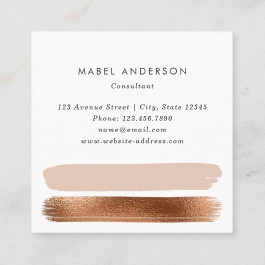 Moderne Abstracte zwarte marmer Blush Copper Brush Vierkante Visitekaartje (Achterkant)