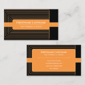 Moderne abstracte zwarte omlijst oranje afgeronde  visitekaartje (Voorkant / Achterkant)