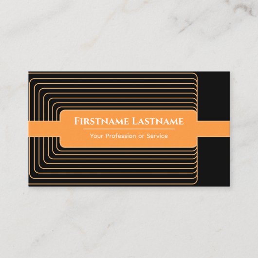 Moderne abstracte zwarte omlijst oranje afgeronde  visitekaartje (Voorkant)