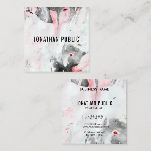 Moderne Abstracte zwarte rode Sjabloon Vierkante Visitekaartje (Voorkant / Achterkant)