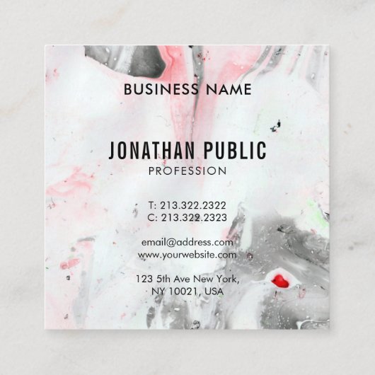 Moderne Abstracte zwarte rode Sjabloon Vierkante Visitekaartje (Achterkant)