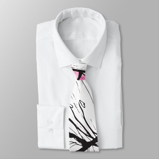Moderne abstracte zwarte witte bloemenroze waterve stropdas (Gebonden)