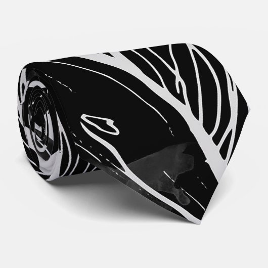 Moderne abstracte zwarte witte florale waterverf stropdas (Opgerold)