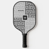 Moderne Abstracte zwarte witte monogram naam Pickleball Paddle (Voorkant)