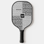 Moderne Abstracte zwarte witte monogram naam Pickleball Paddle (Achterkant)