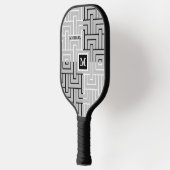 Moderne Abstracte zwarte witte monogram naam Pickleball Paddle (Links)