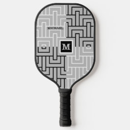 Moderne Abstracte zwarte witte monogram naam Pickleball Paddle