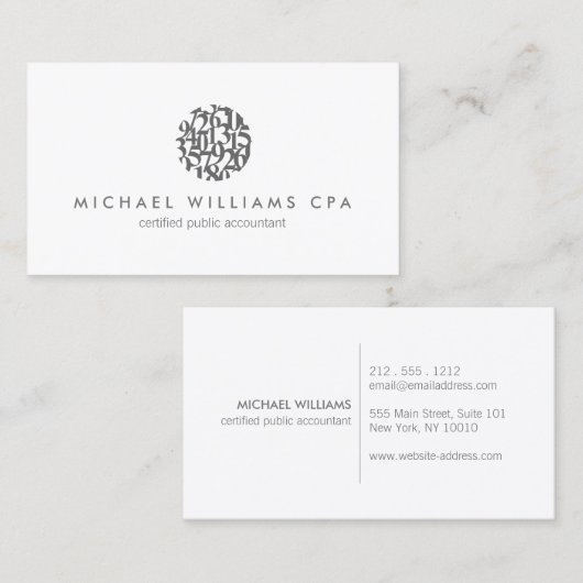 Moderne accountant, Boekhouding Grijs/Wit Visitekaartje (Voorkant / Achterkant)