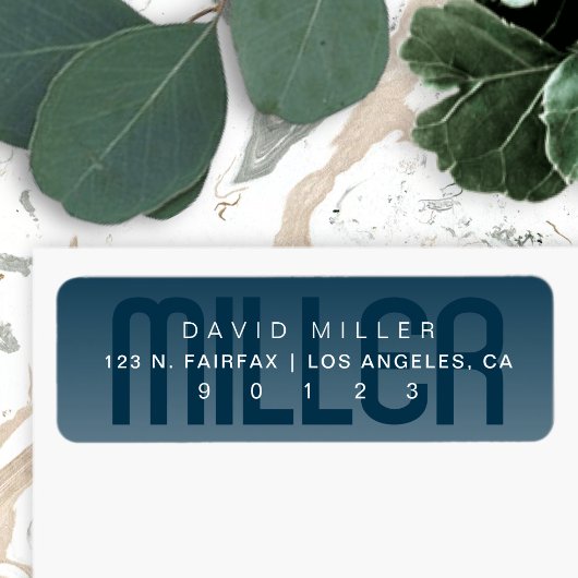 Moderne achternaam Subtiele zeer donkerblauwe verl Etiket