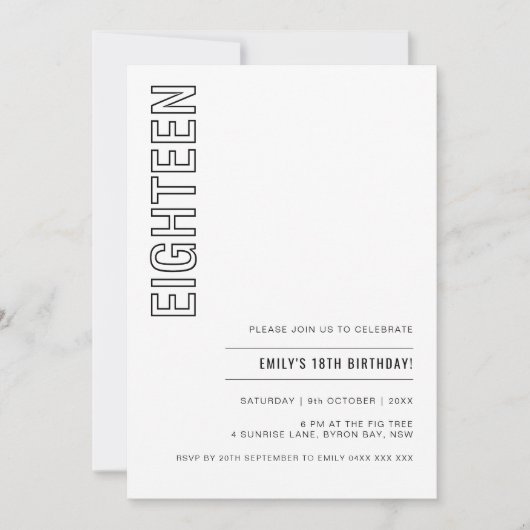 Moderne achttiende verjaardag van de uitnodiging (Voorkant)