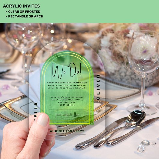 Moderne Acryl Lime Groen Bold Minimalistische brui Acryl Uitnodigingen