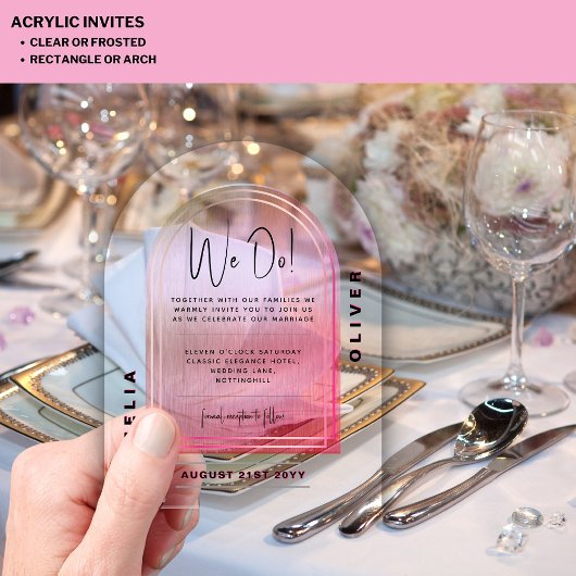 Moderne Acryl Roze Roos Krachtig Minimalistisch Tr Acryl Uitnodigingen