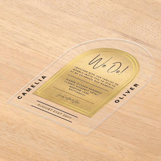 Moderne Acryl Vet Goud Minimalistische Huwelijk Acryl Uitnodigingen (Laagn)