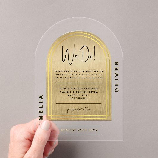 Moderne Acryl Vet Goud Minimalistische Huwelijk Acryl Uitnodigingen (Insitu (Draagbaar))